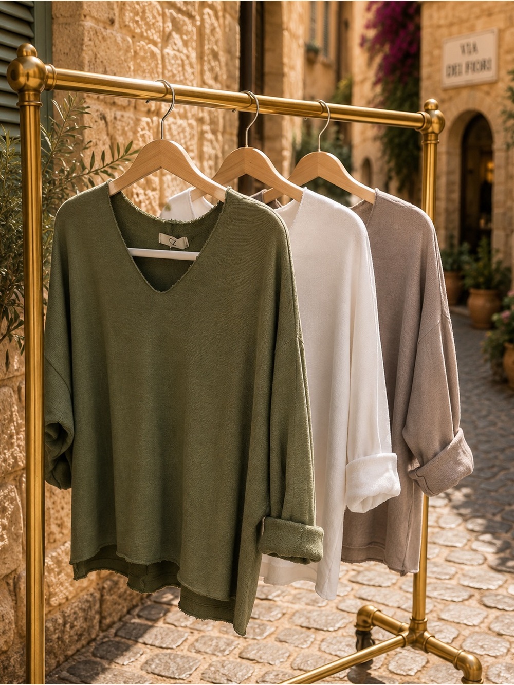 IT012 🇮🇹 Made in Italy Oversized V-Neck Cotton Viscose Knit Top